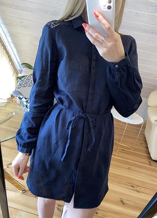 Лляна сорочка-сукня з ажурною вишивкою