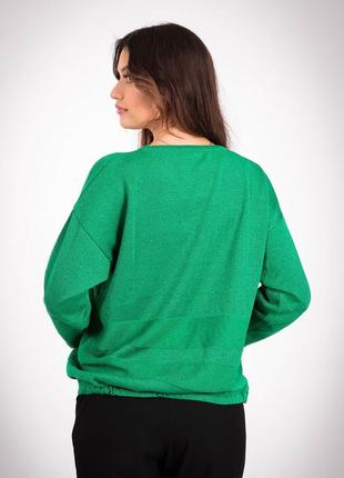 Свитер нарядный женский зеленый модный демисезонный трикотаж люрекс низ завязки актуаль 920193 фото