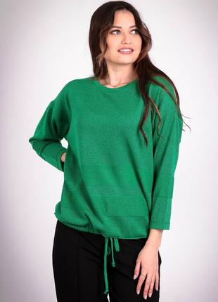 Свитер нарядный женский зеленый модный демисезонный трикотаж люрекс низ завязки актуаль 92019