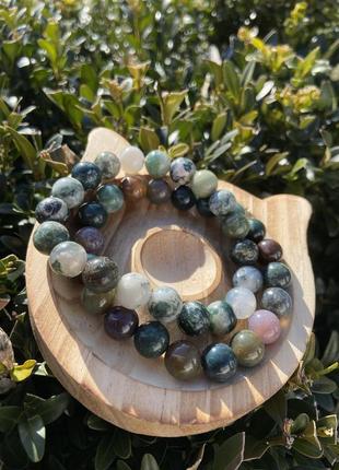 Подарок набор из 2 браслетов из натуральных камней из мохового зеленого агата2 фото