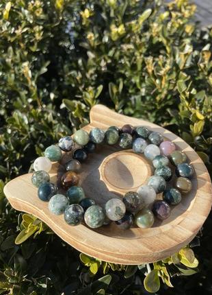 Подарок набор из 2 браслетов из натуральных камней из мохового зеленого агата