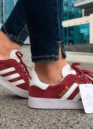 Бордові замшеві кросівки адідас газель бордо унісекс adidas gazelle bordo