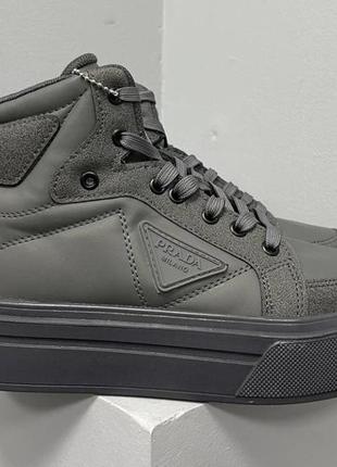 Prada macro re-nylon brushed leather sneakers grey 36