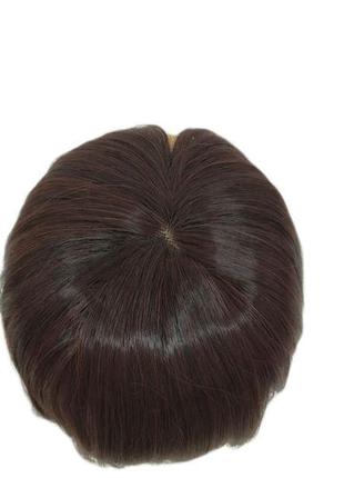 Накладка из искусственных волос постиж темно-коричневая для редких волос шиньон5 фото
