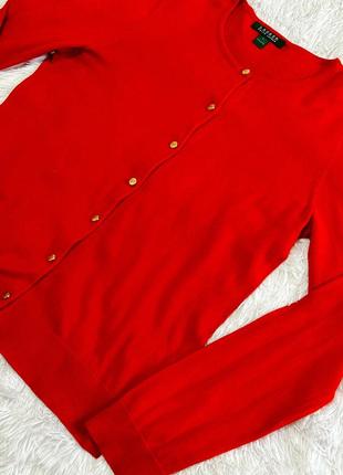 Яркий красный кардиган lauren ralph lauren с золотой фурнитурой4 фото