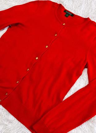 Яркий красный кардиган lauren ralph lauren с золотой фурнитурой8 фото