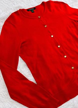 Яркий красный кардиган lauren ralph lauren с золотой фурнитурой9 фото