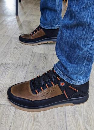 Крепкие и комфортные мужские кроссвки мерелл из натуральной кожи. удобная обувь на каждый день8 фото