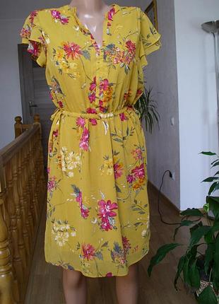 Легкое платье с подкладкой на желтом фоне цветы брэнд dex
