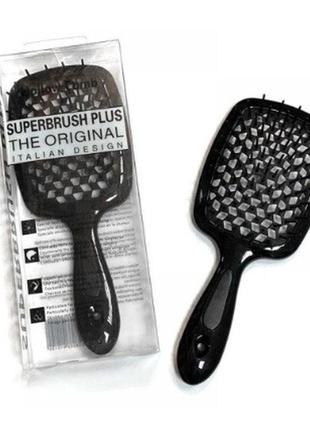 Продувная широкая расческа janeke для укладки волос и сушки феном superbrush plus hollow comb черная ручка