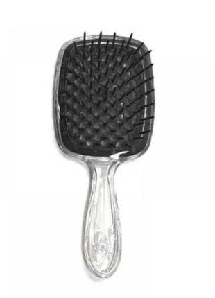 Продувная широкая расческа janeke для укладки волос и сушки феном superbrush plus hollow comb прозрачная ручка