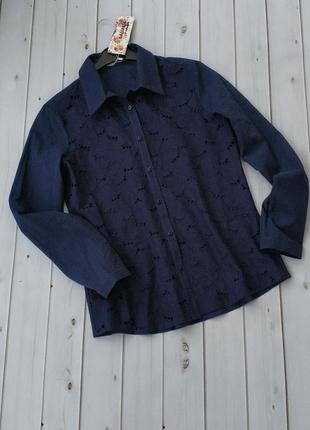 Легка жіноча блуза сорочка зі вставками з прошвы,100% коттон