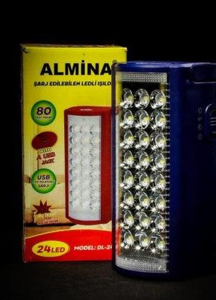 Ліхтар almina переносний світлодіодний з повербанком 24 led, зп 220 v, змінний акумулятор 6в power bank