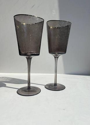 Келихи для вина smoky 400 мл з кольорового скла з молотковим ефектом (набір 4шт)