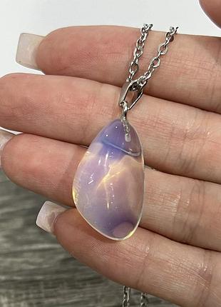 Лунный камень опал кулон природной формы на шнурочке - оригинальный подарок парню,...