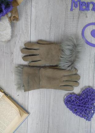 Жіночі зимові рукавички натуральна шкіра натуральне хутро колір оливковий розмір 83 фото