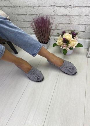Натуральные замшевые лоферы туфли макасины серые2 фото