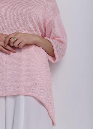 Женский легкий асимметричный джемпер розового цвета. модель 27287 фото