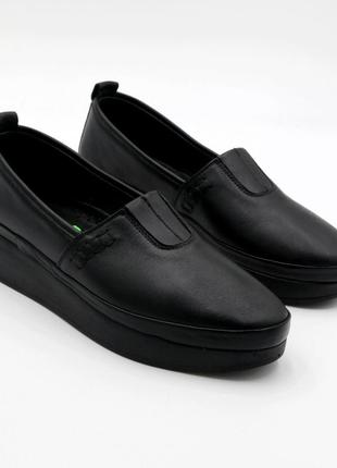 Туфли женские на танкетке чёрные кожаные демисезонные комфорт турция  missmamma код-(36)