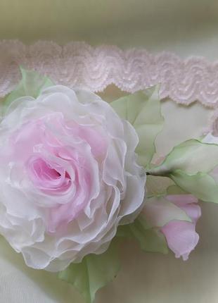 Нарядная повязка на голову, повязочка для новорожденных, цветы из шифона