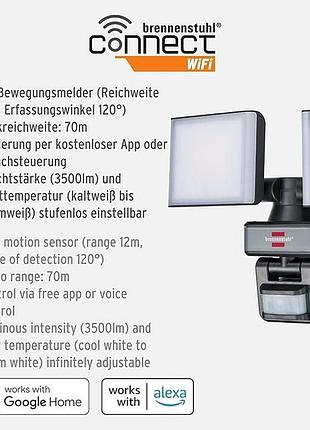 Умный прожектор с датчиком движения brennenstuhl connect wifi led duo spotlight wfd...