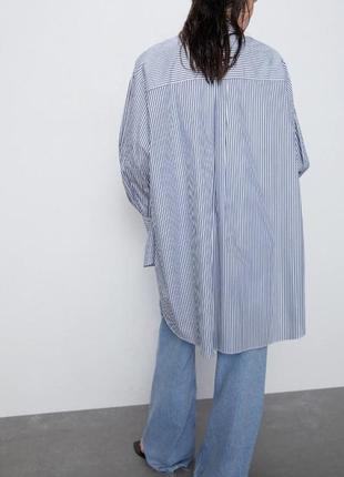 Рубашка-платье zara oversized в полоску бело-синяя5 фото