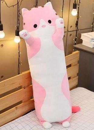 Іграшка обіймашка кіт батон, м'яка іграшка антистрес, подушка обіймашка, 70 см, рожевий2 фото