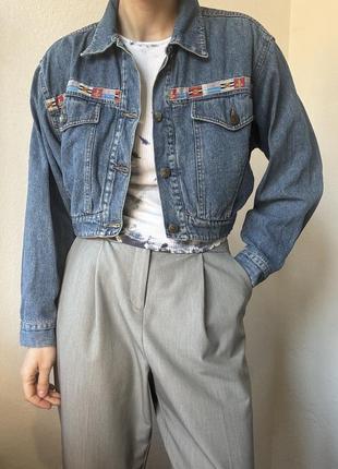 Джинсовая куртка укороченная джинсовка винтаж куртка коттон деним4 фото