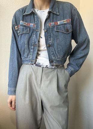 Джинсовая куртка укороченная джинсовка винтаж куртка коттон деним6 фото