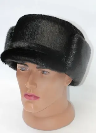 Натуральная стильная зимняя шапка финка мех нерпы мужская согреет вас в холод, мороз  р 57—58 сост н
