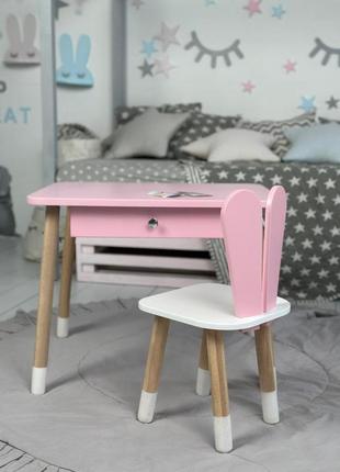Детский столик и стульчик розовый. столик с ящиком для карандашей и разукрашек
