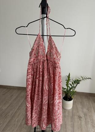 Коротка сукня коралового кольру на бретелях zara