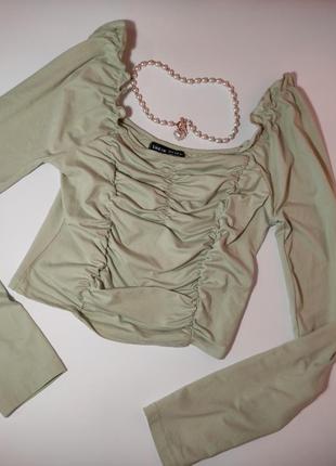 Кофтинка з драпуванням, довгим рукавом та квадратним вирізом