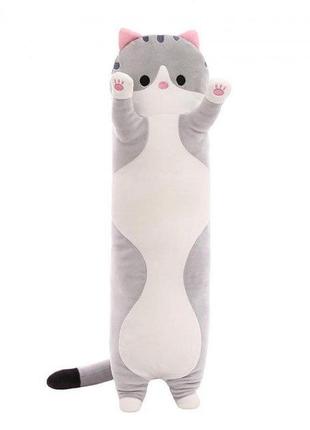 Іграшка обіймашка кіт батон, м'яка іграшка антистрес, подушка обіймашка, 70 см, сірий8 фото