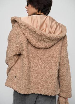 Женская куртка тедди барашек скапюшоном цвет капучино р.l/xl 4509022 фото