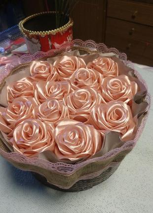 Троянди з атласної стрічки4 фото