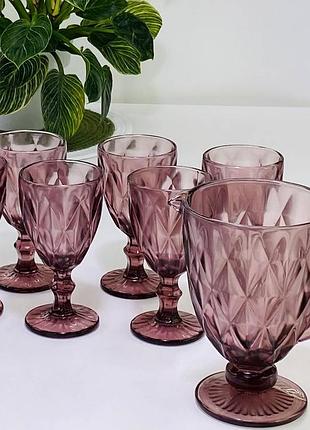 Набір для напоїв «грань»  7 предметів ,6 шт. келихів 300мл + графин 1 л рожевий