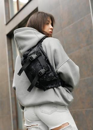 Велика жіноча поясна сумка бананка sambag dynamicdart чорний принт