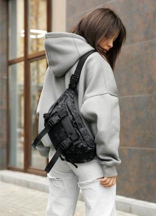 Велика жіноча поясна сумка бананка sambag dynamicdart чорний принт