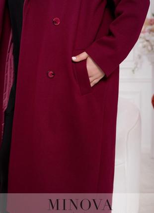 Элегантное кашемировое пальто бордовое оверсайз, больших размеров от 46 до 682 фото