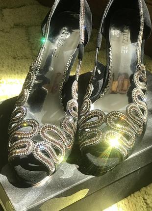 Туфли мератон miraton attizare новые не б/у черные со стразами блестящие блестки камни