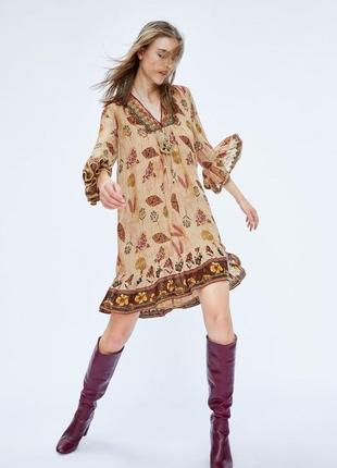 Zara платье в этно стиле с вышивкой бисером xs