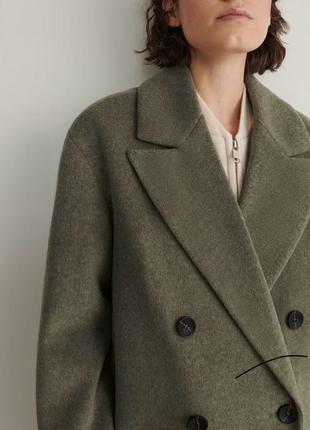 Новое зеленое коричневое оливковое двубортное пальто reserved2 фото