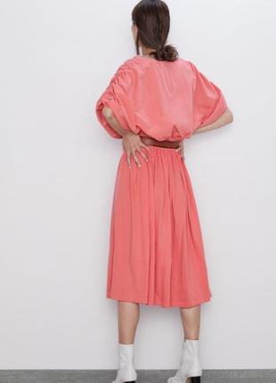 Zara коралловое платье миди без пояса2 фото