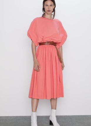 Zara коралловое платье миди без пояса