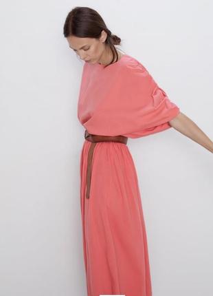 Zara коралловое платье миди без пояса4 фото