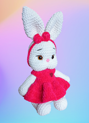 М'яка іграшка зайчик, кролик, зая ручної роботи, в'язаний гачком із плюшевої пряжі5 фото