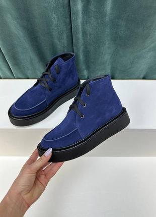 Темно сині замшеві черевики хайтопи багато кольорів1 фото
