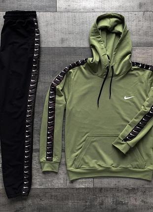 Спортивный костюм мужской демисезонный nike черный, хаки, худи с капюшоном брюки весенний (найк)