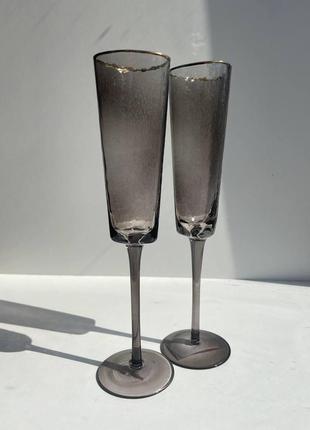 Набір келихів для шампанського 200 мл на високій ніжці smoky 4шт.1 фото